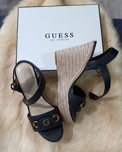 G by Guess Women Hisley Faux Leather Ankle Strap Wedge Black Sandals size 7.5 - Picture 1 of 6