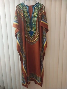 Kaftan Dress Beach Hippie Gown Women One Size Tunic Top Brown W/Gold Nuggets - Picture 1 of 9