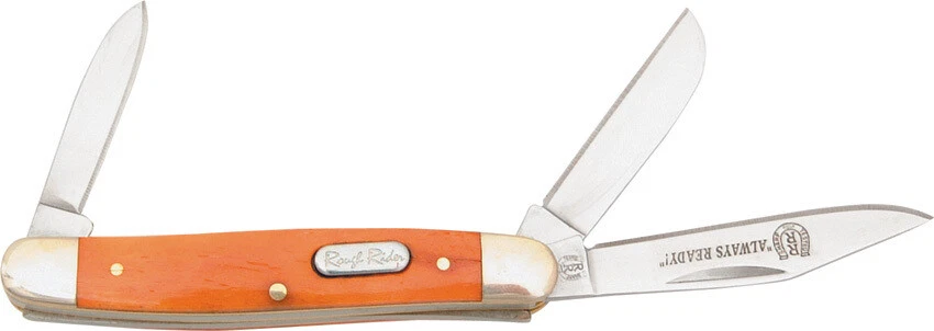 Rough Rider Orange Smooth Handles Stockman Pocket Knife RR244 3 Folding Blades