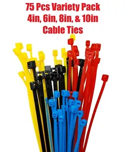 75 un. paquete de variedades de corbatas de cable colores cremallera corbata 4 en 6 pulgadas 8 pulgadas 10 pulgadas extra fuerte - Imagen 1 de 10