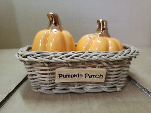 Pumpkin Salt & Pepper Shakers w/ Pumpkin Patch Basket Thanksgiving Fall - Picture 1 of 7