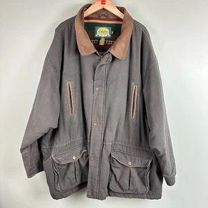 Cabelas Grey\Green Men 5XL Aztec Blanket Lined Canvas Leather Barn Chore Jacket - Picture 1 of 13