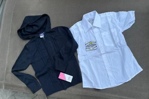 Lot of 2 GIRLS NAVY BLUE CARDIGAN WHITE short sleeve Dress Shirt School Uniforms - Picture 1 of 8