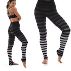 K-Deer Legging In Jody Stripe Black White Gray High Rise Gym Yoga Pilates Sz XS