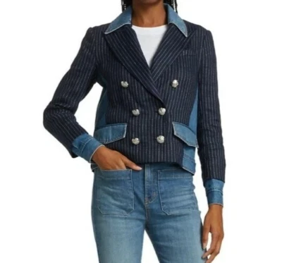 Veronica Beard Arberie Linen Blend Mixed Media Denim Jacket Size 0 EUC - Image 1 of 4