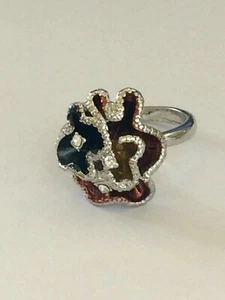 .925 SILVER PLATED RHODIUM WHITE SAPPHIRE ENAMEL FLOWER RING SIZE10 - Picture 1 of 2