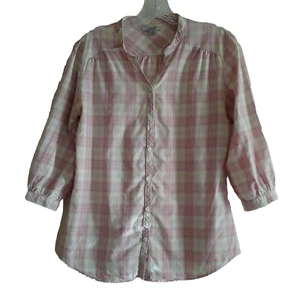 Carhartt for Women Shirt Womens SM (4/6) Pink White Plaid Woven 3/4 Sleeve - Picture 1 of 11