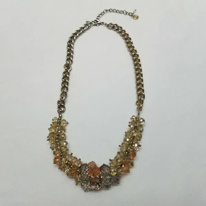 Statement Necklace Bib Champagne Colored Faceted Beads Gold Tone Necklace 19"  - Picture 1 of 6