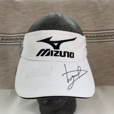 Sombrero visera de golf Mizuno firmado por Luke Donald blanco autografiado firma DEFECTUOSO Foto 1 de 4