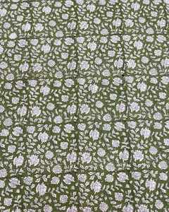Stoff 4 Yard Indische Baumwolle Handgefertigt Blumendruck Jaipuri Grün Weiß Farbe - Bild 1 von 4