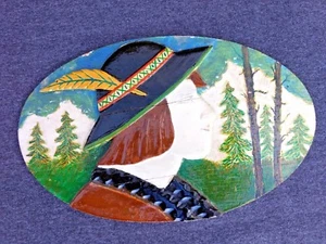 Robin Hood Art Sign Wood Relief Hand Carving Wall Hanging Tyrolean Man Vintag - Picture 1 of 11
