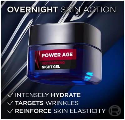 L'Oréal Men Expert POWER AGE Recharging Night Gel - 50ml Targets Wrinkles - image 1 of 4