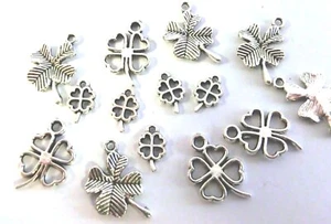 60 Anhänger Charms vierblättriges Kleeblatt Farbe antiksilber Glücksbringer #701 - Bild 1 von 7