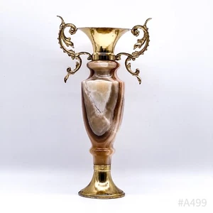 Vintage Onyx Marble Amphora Prunkvase Decorative Vase Brass & (28,5 CM Height) - Picture 1 of 23