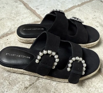 Stuart Weitzman Espadrille Buckle Slide Sandal Shoes - Image 1 of 4