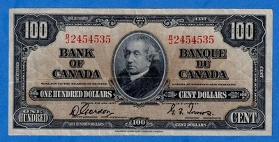 Canada $100 1937 BC-27b / P-64b Circulated  Note B/J 2454535  Sir John MacDonald - Image 1 of 4