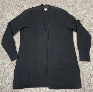 LL Bean Sweater Womens XL Black 100% Cashmere Cardigan Open Front Cozy Long Top - Picture 1 of 9