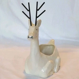 Ceramic Wintry Deer Buck Planter White 8.75" x 7.75" - Picture 1 of 11