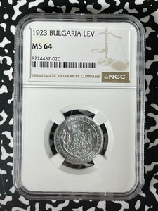 1923 Bulgaria 1 Lev NGC MS64 Lot#G268 Choice UNC! - Picture 1 of 3