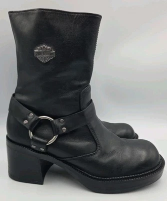 Harley Davidson Pavement Harness Boots Wms Sz 7.5 Black Leather Motorcycle Biker - Image 1 of 4