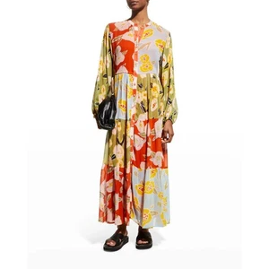 NEU Carolina K Josefina Maxikleid Blumen Patchwork Knopfleiste Pfingstrosen Größe XS - Bild 1 von 12