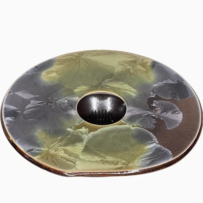 Jarrón Studio Pottery Ikebana Kenzan Flor Rana Esmalte Cristalino Firmado Tazón Bajo Foto 1 de 4