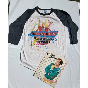 Elton John Vintage 1982 What's Up Jump Up 3/4 Sleeve T-Shirt L & Concert Program - Picture 1 of 10