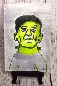 Postal de arte en acuarela de monstruo Frankenstein - Imagen 1 de 4