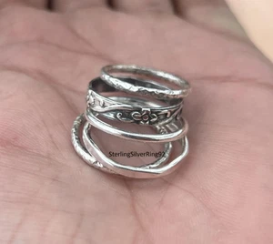 Dainty Set Of 5 Rings 925 Sterling Silver Stackable Ring, , Handmade All Size - Picture 1 of 6