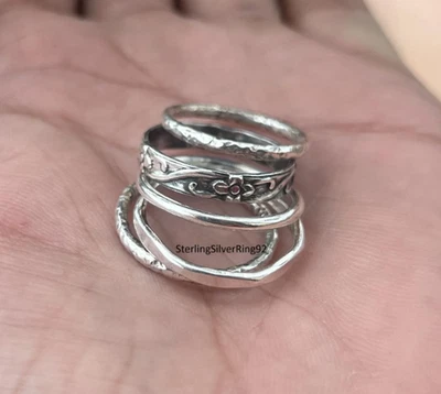 Dainty Set Of 5 Rings 925 Sterling Silver Stackable Ring, , Handmade All Size - Image 1 of 4