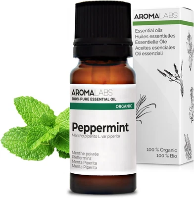 AROMA LABS Organic Peppermint Essential Oil - 10Ml - 100% Pure, Ecocert Certified Organic -