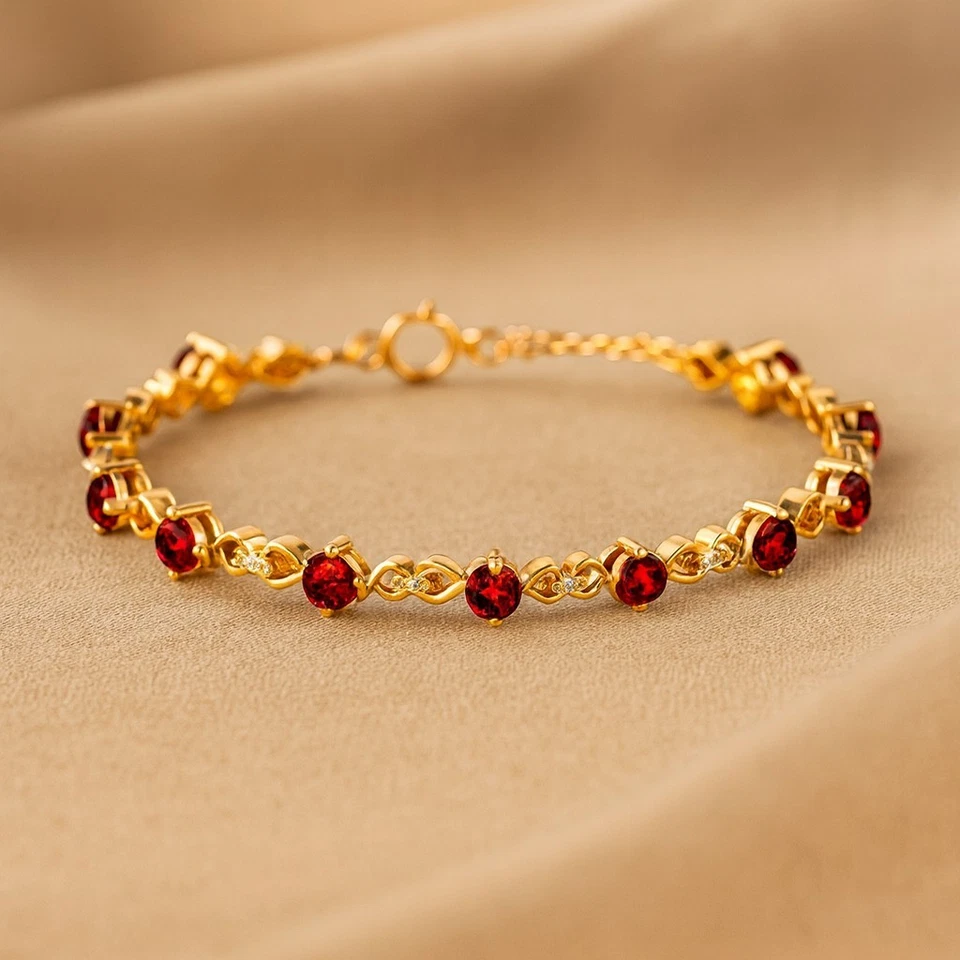 Natural Ruby & Diamond Bracelet 14K Solid Gold – July Birthstone # 1005 - Image 1 of 1
