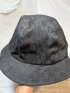 Gucci Vintage GG Bucket Hat black with tonal monogram pattern And Metal Logo XL - Picture 1 of 14