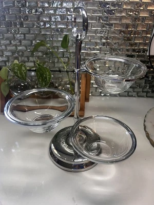 Pottery Barn Swank Garnish 3 Condiment Serving Bowls Stand Holder  - Image 1 of 4