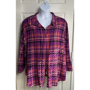 Woman Within Women's Purple Flannel Button Down Shirt Sz 3X Casual Western - Picture 1 of 7