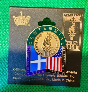 1996 Atlanta Olympic Pins x2 - Greece/Atlanta Flags Collection and a pin - Picture 1 of 3