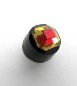 Antique Black Glass TINGUE BUTTON Red Flashed Clear Top - Picture 1 of 11