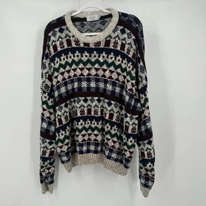 Vintage Men Fair Isle Sweater Size XXL Eclectic Grandpa 90s Retro Nordic Pattern - Picture 1 of 7