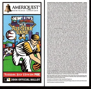 2006 AMERIQUST BASEBALL ALL STAR GAME BALLOT Pittsburgh Unpunched NM-MINT - Picture 1 of 1