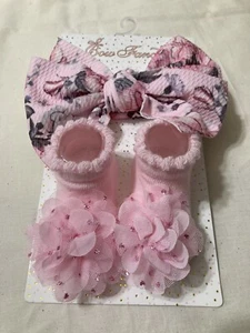 Newborn Baby Girl Set Of Two Head Wrap, headband & Booties socks 0-12 Months - Picture 1 of 2