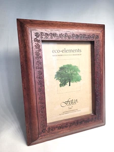 Fetco Eco-Elements 5x7 Wooden Photo Frame Roses Flowers Leaves Engraved Thailand - Picture 1 of 10