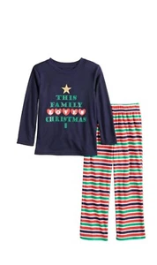NWT New Boys Girls Toddler Pajamas This Family Loves Christmas 2T 4T Blue Red - Picture 1 of 2