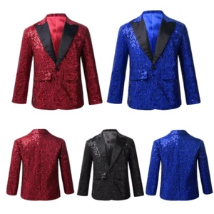 Kids Boys Shiny Jacket Coat Blazer One Button Suit Tuxedo Wedding Banquet Party - Picture 1 of 20