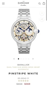 Thomas Earnshaw Pinstripe White Skeleton Watch. Stainless Steel - Picture 1 of 6