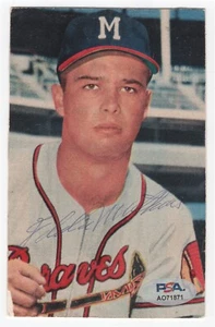 EDDIE MATHEWS Signed Auto PSA/DNA BRAVES HOF 3.5"x5.25" Heavy Card Stock Vintage - Picture 1 of 2
