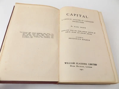 1920 CAPITAL by KARL MARX A Critical Analysis of Capitalism Production ENGELS - Image 1 of 4