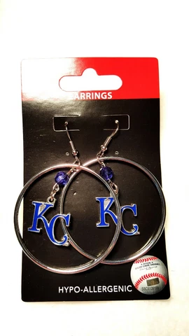 KANSAS CITY ROYALS EARRINGS TEAM 2" HOOP COLOR BEAD DANGLE STYLE WITH HOOP NEW Cover