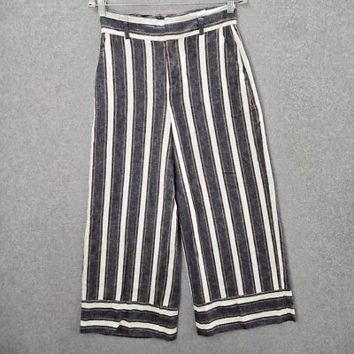 Banana Republic Women Pants 4 Gray Striped Blake Crop Linen Blend Wide Leg - Image 1 of 4
