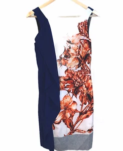 Sachin & Babi Navy Orange Floral Print Ruffled Color Block Shift Dress Size 2 - Picture 1 of 7