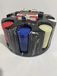 Vintage Poker Chip Set Plastic Carousel Case Rack Lazy Susan Cards And Chips - Picture 1 of 9
